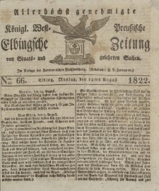 Allerhöchst genehmigte Königl. West-Preußische Elbingsche Zeitung von Staats- und gelehrten Sachen, 1822, Nro.66