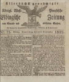 Allerhöchst genehmigte Königl. West-Preußische Elbingsche Zeitung von Staats- und gelehrten Sachen, 1822, Nro.71