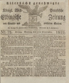 Allerhöchst genehmigte Königl. West-Preußische Elbingsche Zeitung von Staats- und gelehrten Sachen, 1822, Nro.72