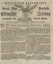 Allerhöchst genehmigte Königl. West-Preußische Elbingsche Zeitung von Staats- und gelehrten Sachen, 1822, Nro.77