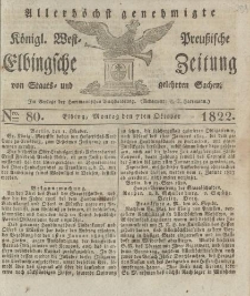 Allerhöchst genehmigte Königl. West-Preußische Elbingsche Zeitung von Staats- und gelehrten Sachen, 1822, Nro.80