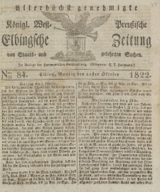 Allerhöchst genehmigte Königl. West-Preußische Elbingsche Zeitung von Staats- und gelehrten Sachen, 1822, Nro.84