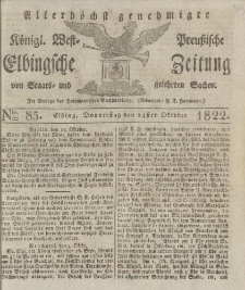 Allerhöchst genehmigte Königl. West-Preußische Elbingsche Zeitung von Staats- und gelehrten Sachen, 1822, Nro.85