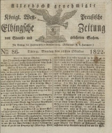 Allerhöchst genehmigte Königl. West-Preußische Elbingsche Zeitung von Staats- und gelehrten Sachen, 1822, Nro.86