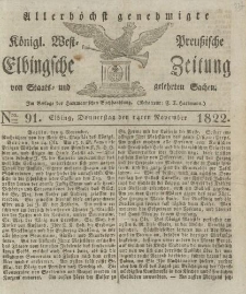 Allerhöchst genehmigte Königl. West-Preußische Elbingsche Zeitung von Staats- und gelehrten Sachen, 1822, Nro.91