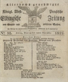 Allerhöchst genehmigte Königl. West-Preußische Elbingsche Zeitung von Staats- und gelehrten Sachen, 1822, Nro.92