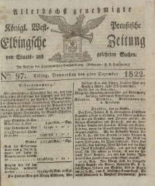 Allerhöchst genehmigte Königl. West-Preußische Elbingsche Zeitung von Staats- und gelehrten Sachen, 1822, Nro.97