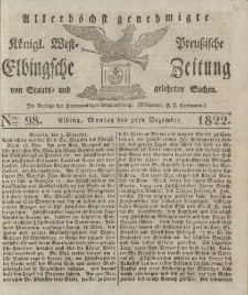 Allerhöchst genehmigte Königl. West-Preußische Elbingsche Zeitung von Staats- und gelehrten Sachen, 1822, Nro.98