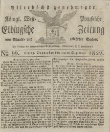 Allerhöchst genehmigte Königl. West-Preußische Elbingsche Zeitung von Staats- und gelehrten Sachen, 1822, Nro.99