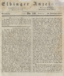 Elbinger Anzeigen, Nr. 12. Mittwoch, 10. Februar 1841