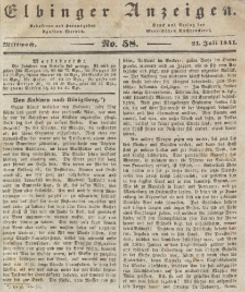 Elbinger Anzeigen, Nr. 58. Mittwoch, 21. Juli 1841