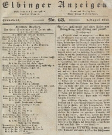Elbinger Anzeigen, Nr. 63. Sonnabend, 7. August 1841