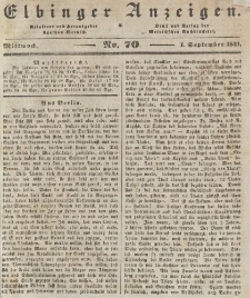 Elbinger Anzeigen, Nr. 70. Mittwoch, 1. September 1841