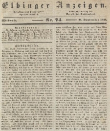 Elbinger Anzeigen, Nr. 74. Mittwoch, 15. September 1841