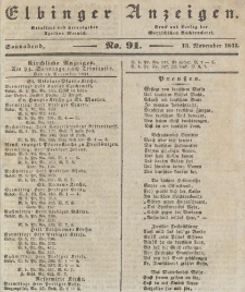 Elbinger Anzeigen, Nr. 91. Sonnabend, 13. November 1841