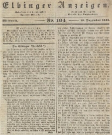 Elbinger Anzeigen, Nr. 104. Mittwoch, 29. Dezember 1841
