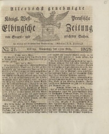 Allerhöchst genehmigte Königl. West-Preußische Elbingsche Zeitung von Staats- und gelehrten Sachen, 1828, Nro.21
