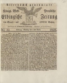 Allerhöchst genehmigte Königl. West-Preußische Elbingsche Zeitung von Staats- und gelehrten Sachen, 1828, Nro.32