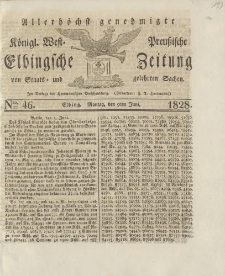 Allerhöchst genehmigte Königl. West-Preußische Elbingsche Zeitung von Staats- und gelehrten Sachen, 1828, Nro.46