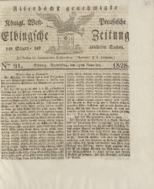Allerhöchst genehmigte Königl. West-Preußische Elbingsche Zeitung von Staats- und gelehrten Sachen, 1828, Nro.91