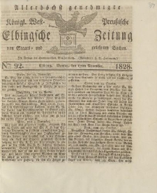 Allerhöchst genehmigte Königl. West-Preußische Elbingsche Zeitung von Staats- und gelehrten Sachen, 1828, Nro.92
