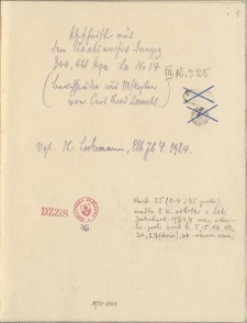 Abschrift aus dem Staatsarchiv Danzig 300 Abt. Hqu Le Nr 14 (Bruchstücke aus Manuskripten von Carl Theodor Zamehl)