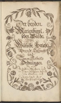 Der beyden Marienburgischen Wärder Ihre Wilkohr, Gerichts Brandt Eyßwacht und TammArbeits Ordnungen wie auch In beyden Wärdern und im Ziegenhöffschen befindliche Huben und Deputat der Geistlichkeit