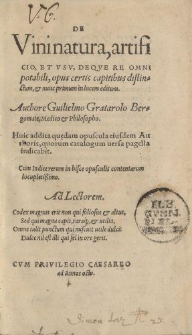 De vini natura, artificio, et usu, deque re omni potabili, opus certis capitibus distinctum, & nunc primum in lucem editum […]