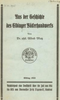 Aus der Geschichte des Elbinger Bäckerhandwerks