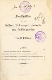 Vorschriften über das Kassen-, Rechnungs-, Kontroll- und Prüfungswesen der Stadt Elbing