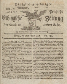 Elbingsche Zeitung, No. 34 Montag, 27 April 1812