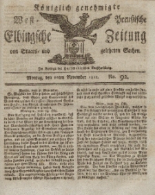 Elbingsche Zeitung, No. 92 Montag, 16 November 1812