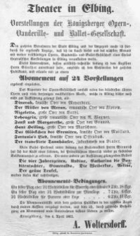 Vorstellungen der Königsberger Opern-Vaudeville und Ballet-Gesellschaft