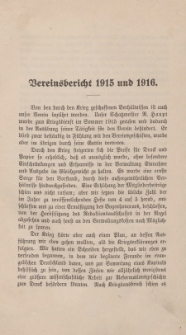 Vereinsbericht 1915 und 1916