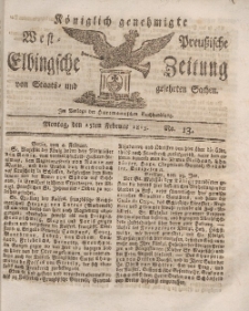 Elbingsche Zeitung, No. 13 Montag, 15 Februar 1813