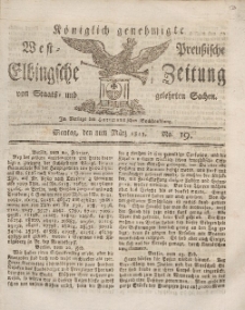 Elbingsche Zeitung, No. 19 Montag, 8 März 1813