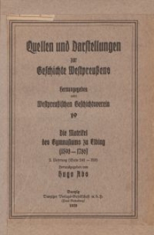 Die Matrikel des Gymnasiums zu Elbing 1598-1786