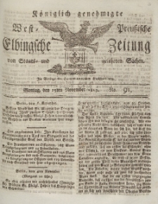 Elbingsche Zeitung, No. 91 Montag, 15 November 1813