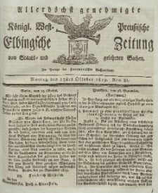 Elbingsche Zeitung, No. 85 Montag, 25 Oktober 1819