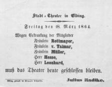 Theater-Anzeige (18.III.1864)