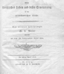 Ueber kirchliches Leben und dessen Erneuerung in der protestantischen Kirche