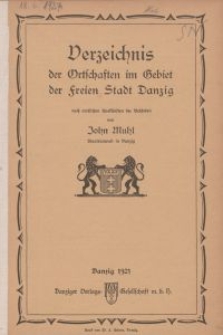 Verzeichnis der Ortschaften im Gebiet der freien Stadt Danzig