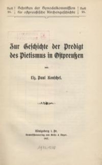 Zur Geschichte der Predigt des Pietismus in Ostpreussen
