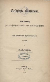 Geschichte Masurens. Ein Beitrag zur preußischen Landes- und Kulturgeschichte