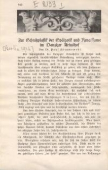 Zur Schnitzplastik der Spätgotik und Renaissance im Danziger Artushof