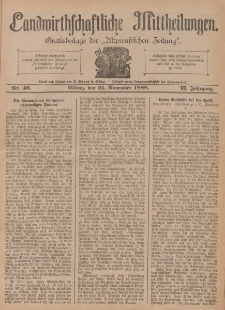 Landwirthschaftliche Mittheilungen, Nr 46, 21. November, 6 Jahrgang