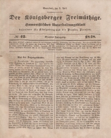 Der Königsberger Freimüthige, Nr. 42 Sonnabend, 8 April 1848