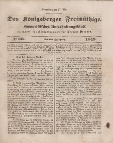 Der Königsberger Freimüthige, Nr. 63 Sonnabend, 27 Mai 1848
