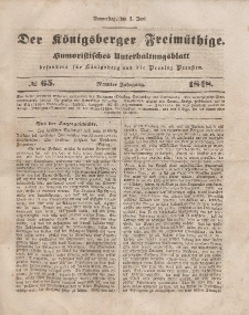 Der Königsberger Freimüthige, Nr. 65 Donnerstag, 1 Juni 1848