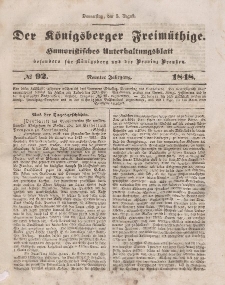 Der Königsberger Freimüthige, Nr. 92 Donnerstag, 3 August 1848